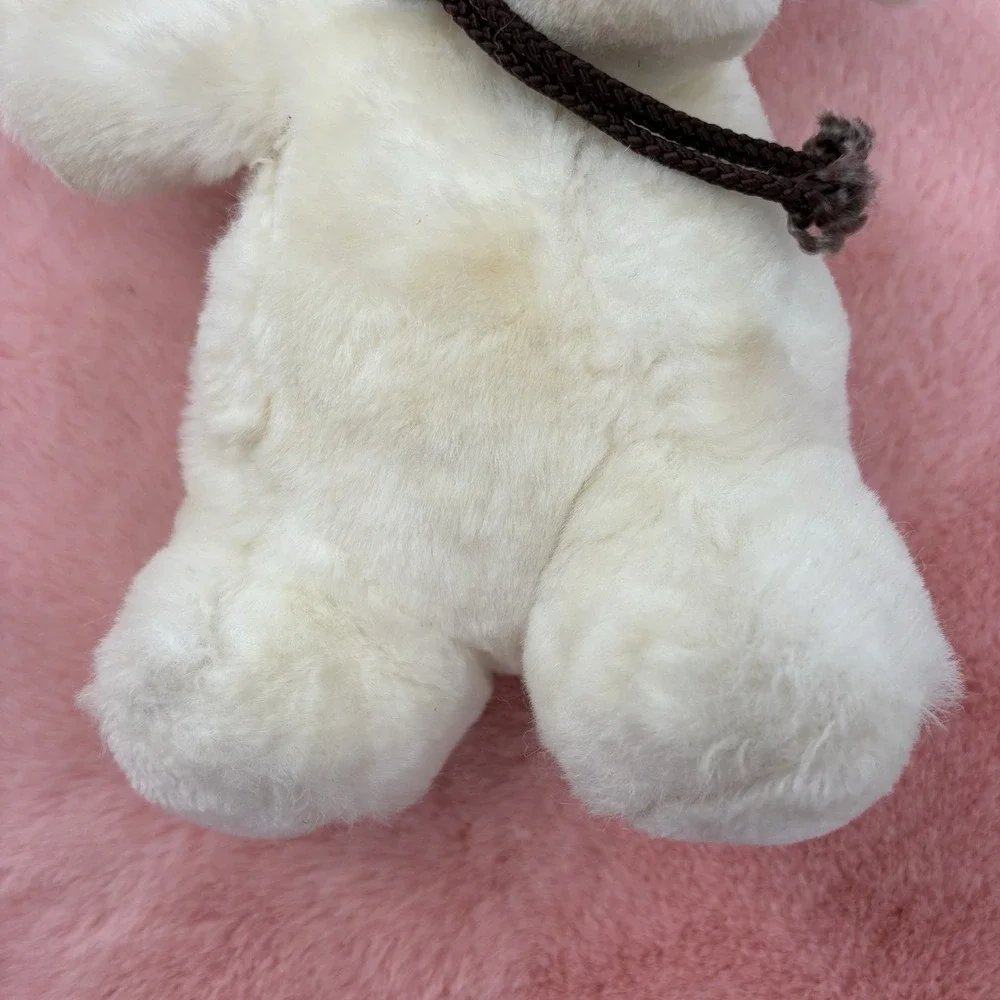 Gund 1982‎ White Baby Smooch Puppy Dog Rope Tie Rattle Plush Stuffed VTG 80s